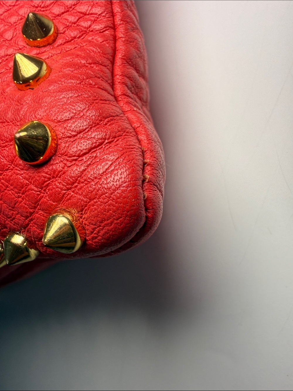 MCM Studded Crossbody / Wristlet– Red Pebbled Leather Gold Studs - Picture 6 of 13